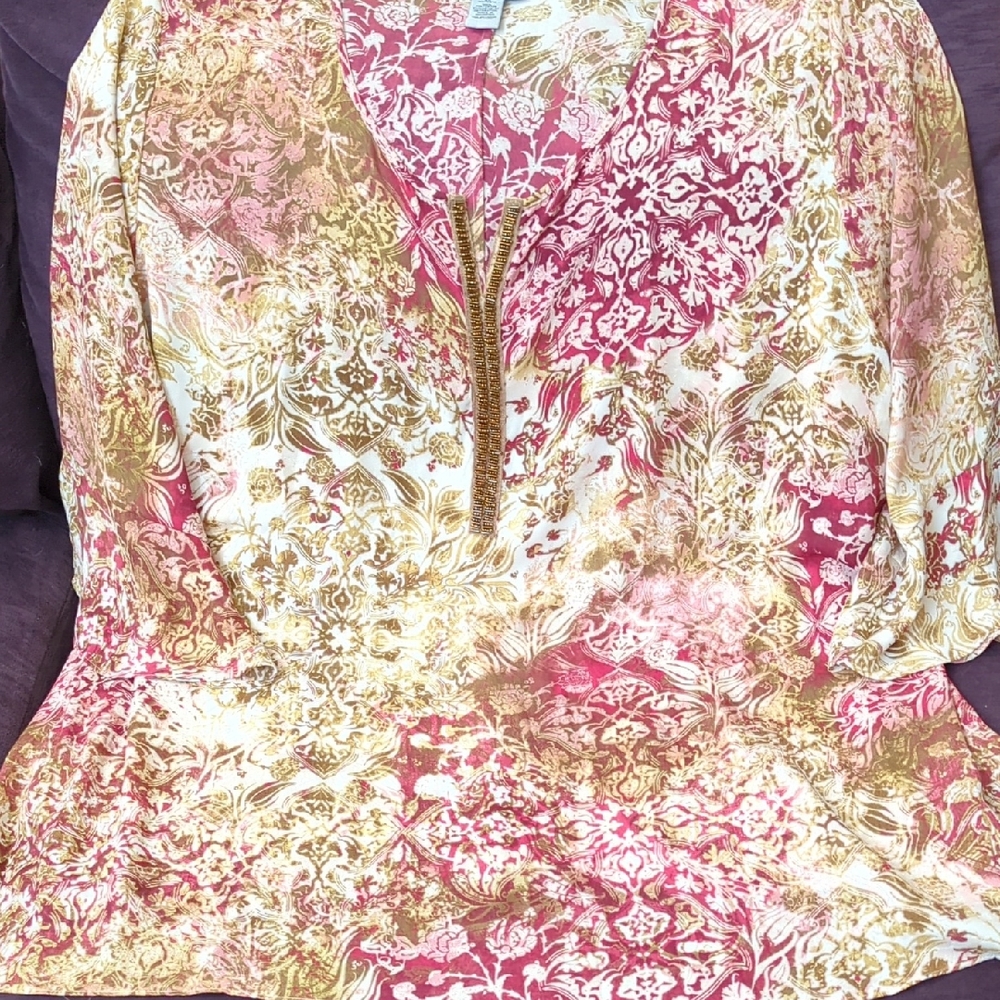 Catherines Pink and Cream Graphic Peplum Blouse